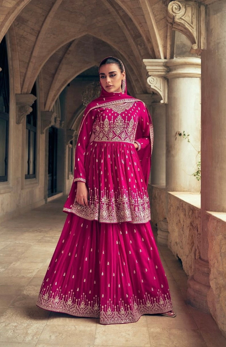 Party wear sharara suit in hot pink