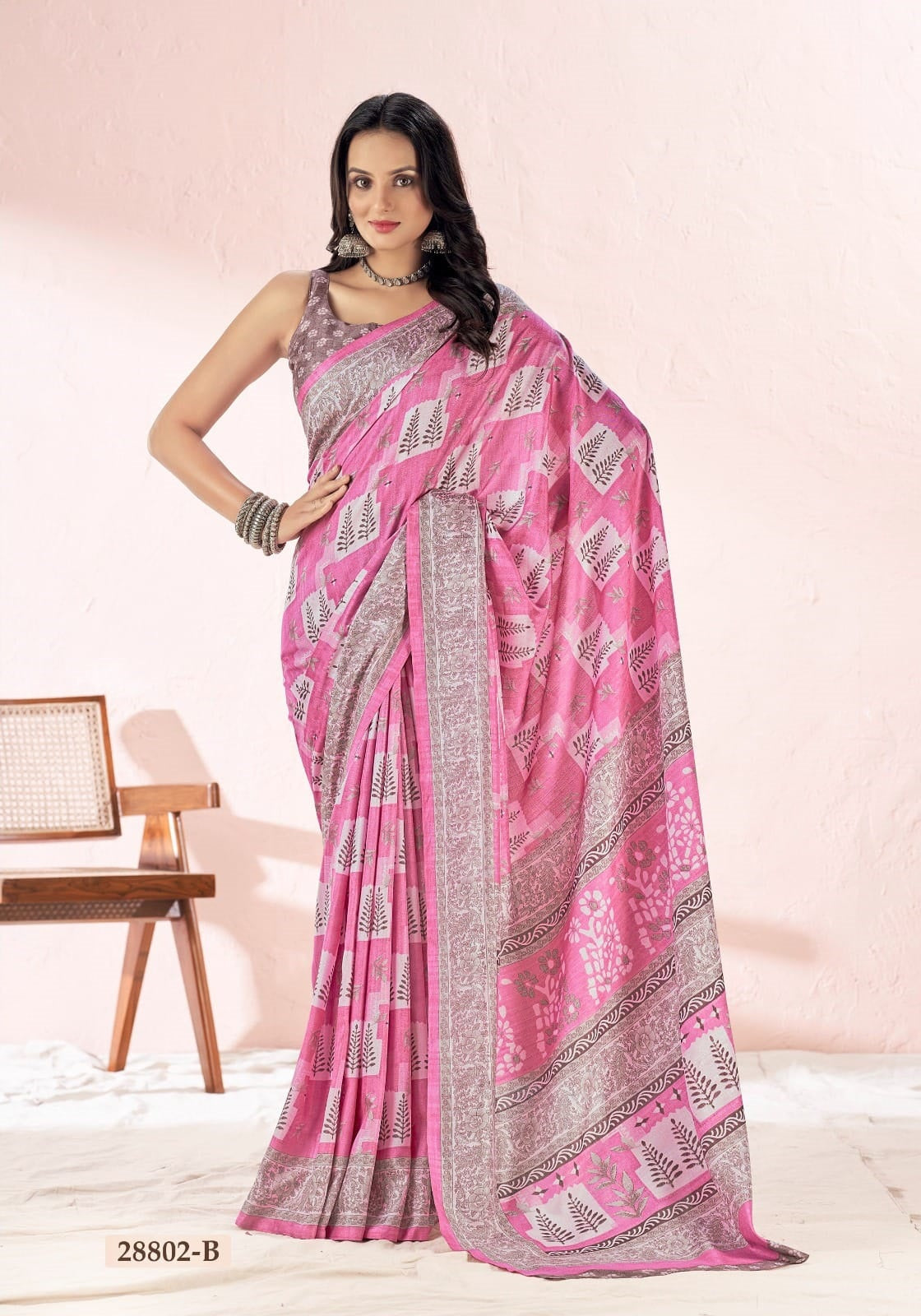 Tussar Silk Saree in Pink