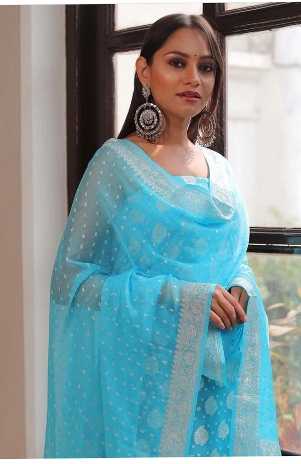 Blue Banarasi Georgette Salwar Suit