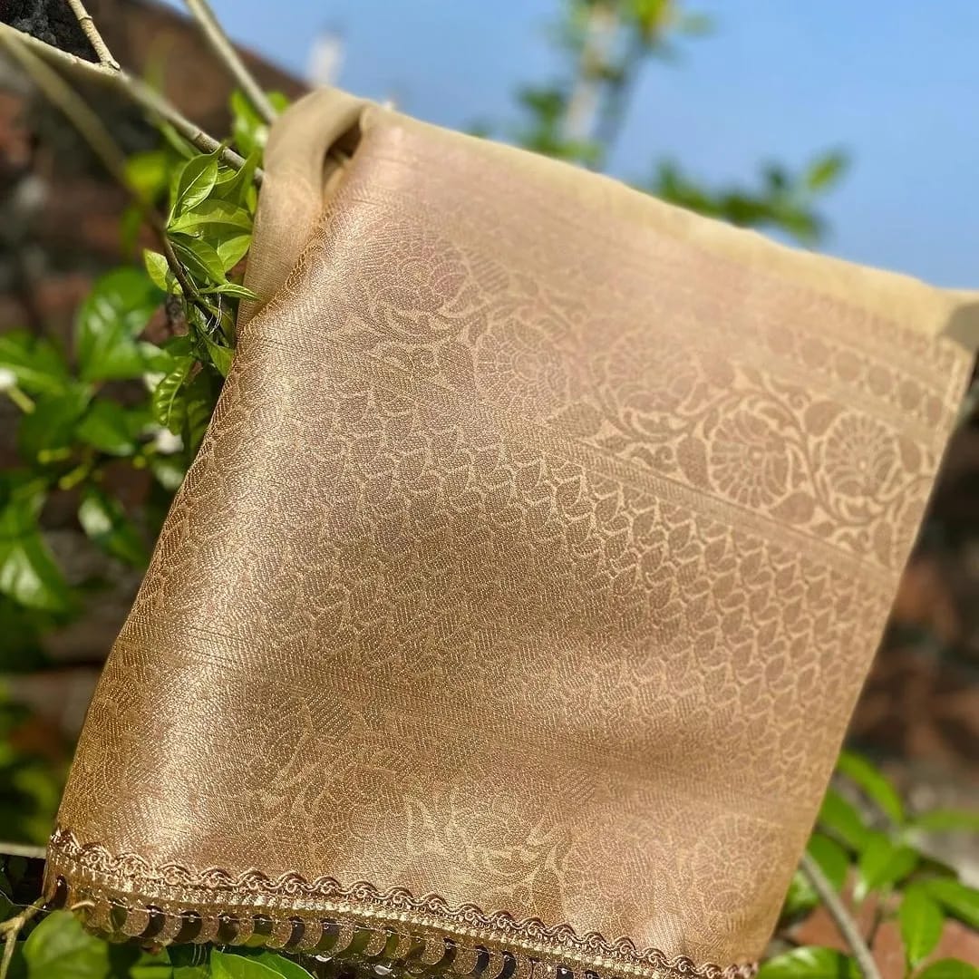 Ravina Tandon Inspired Golden Tissue Saree