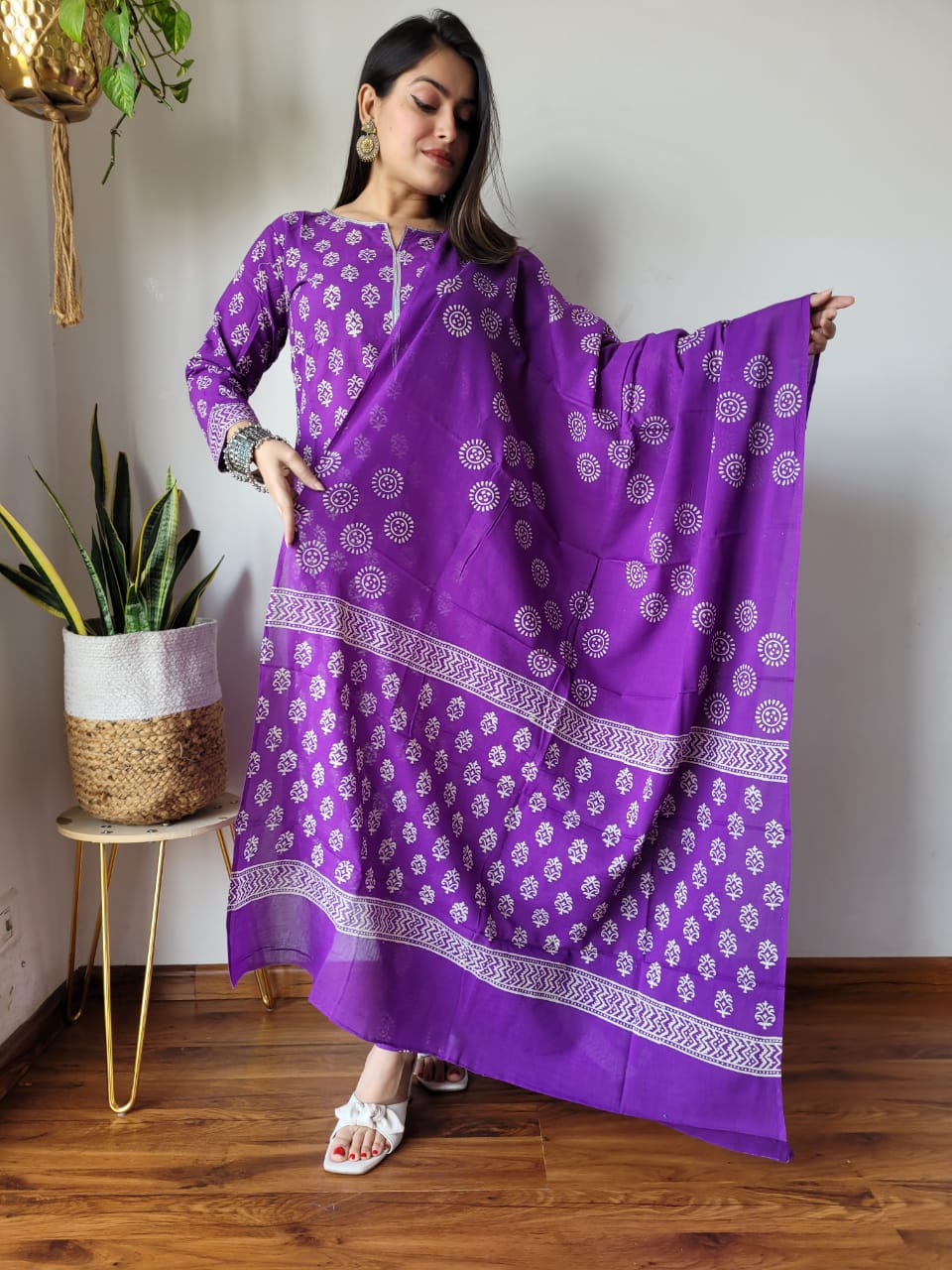 Purple Cotton Suit Set