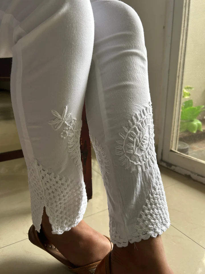 Hand Embroidered Lucknow Chikankari Cotton Straight Pant | Syrish