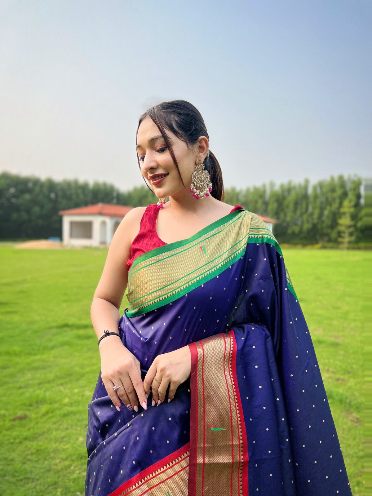 Lilac Banarasi Paithani Saree with Zari Woven Border and Blouse | TST | The  Silk Trend
