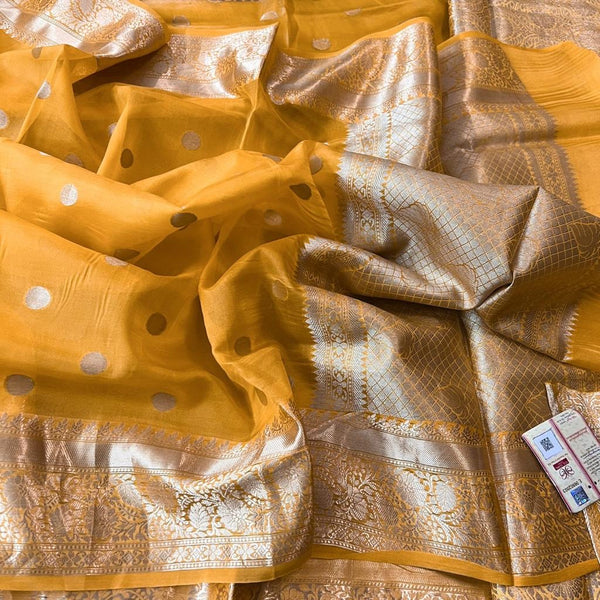 Banarasi Semi Kora Organza Saree in yellow