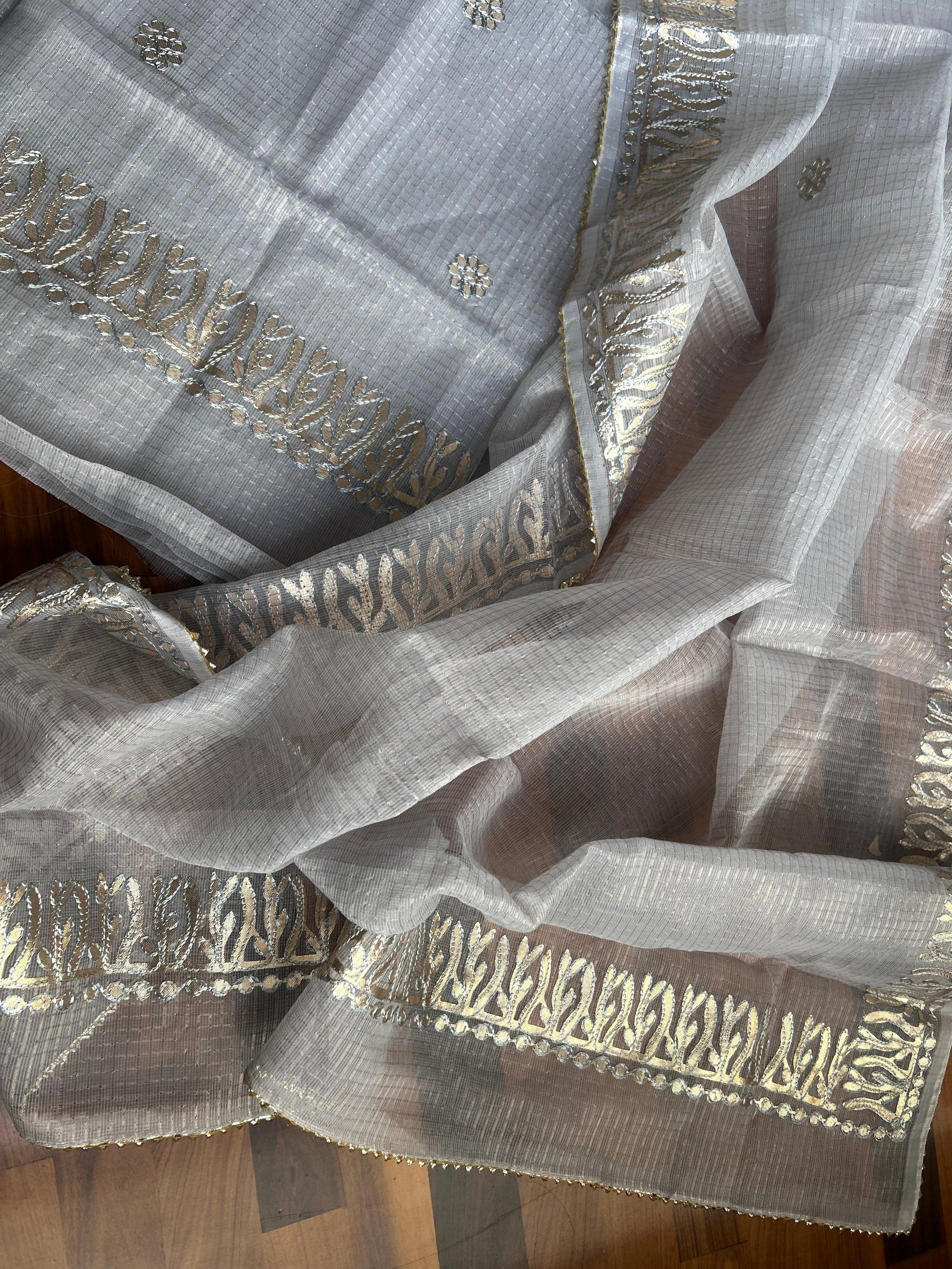 Wedding Look Kota Salwar Suit In Gota Work In Grey