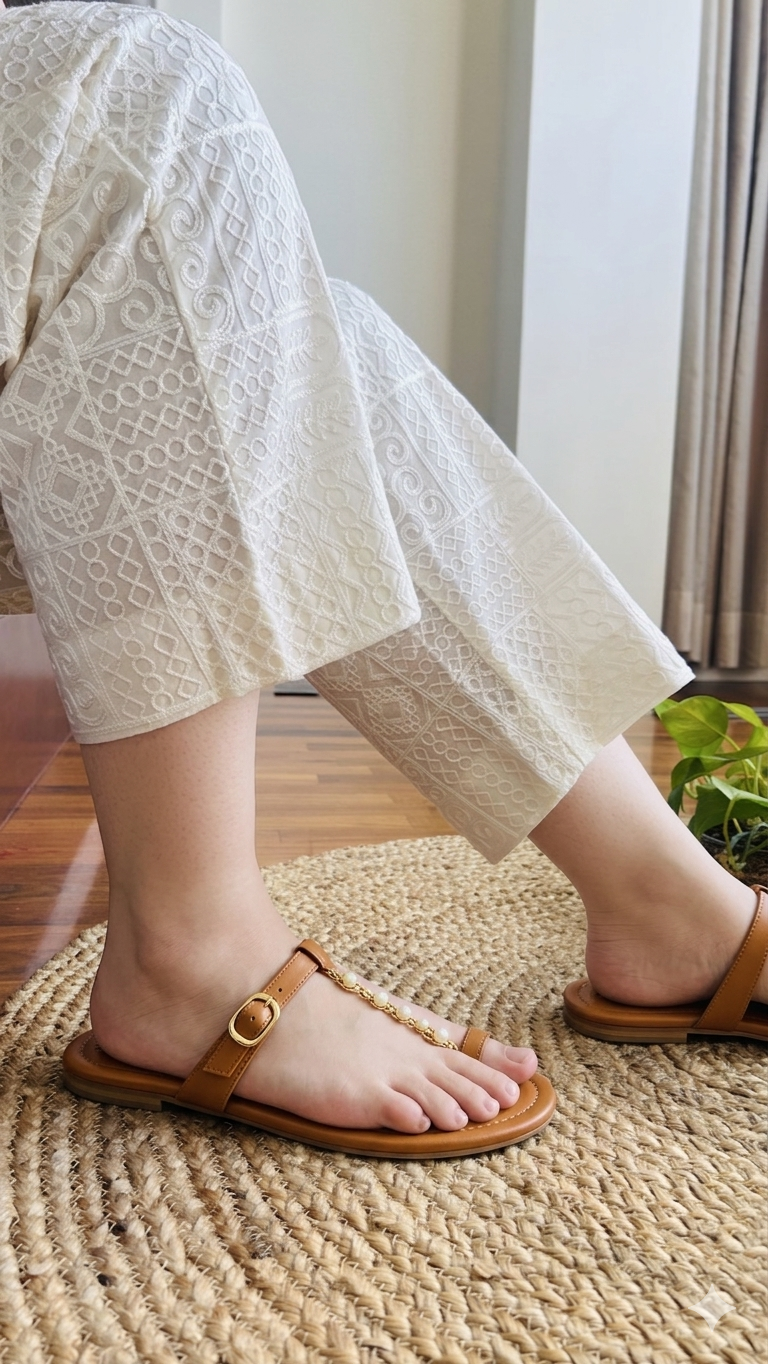 Aadhira Cream Full Embroidery Straight Pant In Cotton For Women