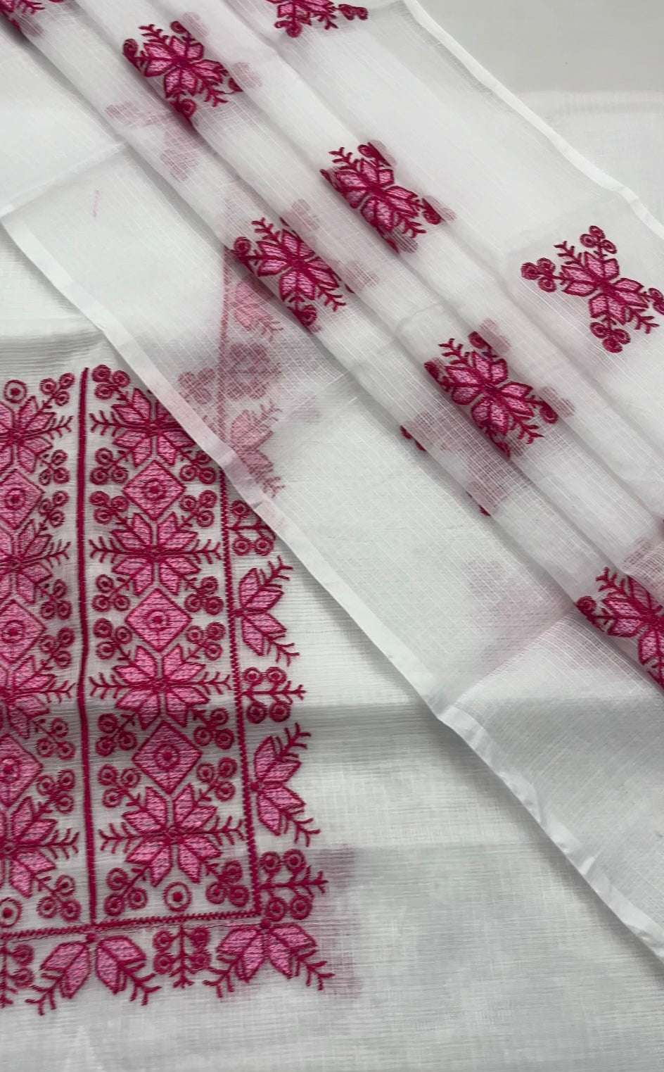 Beautiful Kota Doria Suit In white Colour With pink Embroidery Work