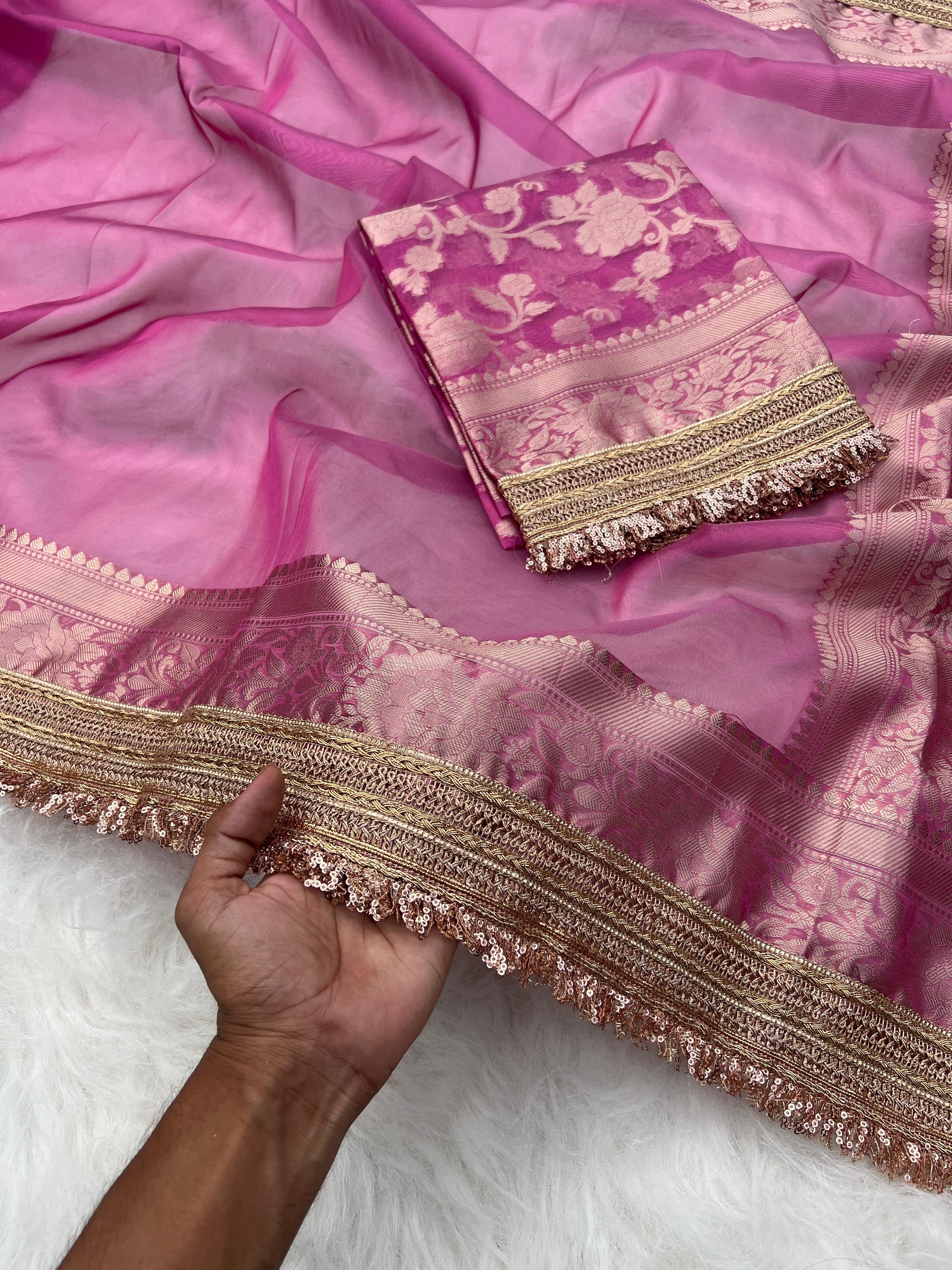Pink Chamki Banarasi Tissue Saree