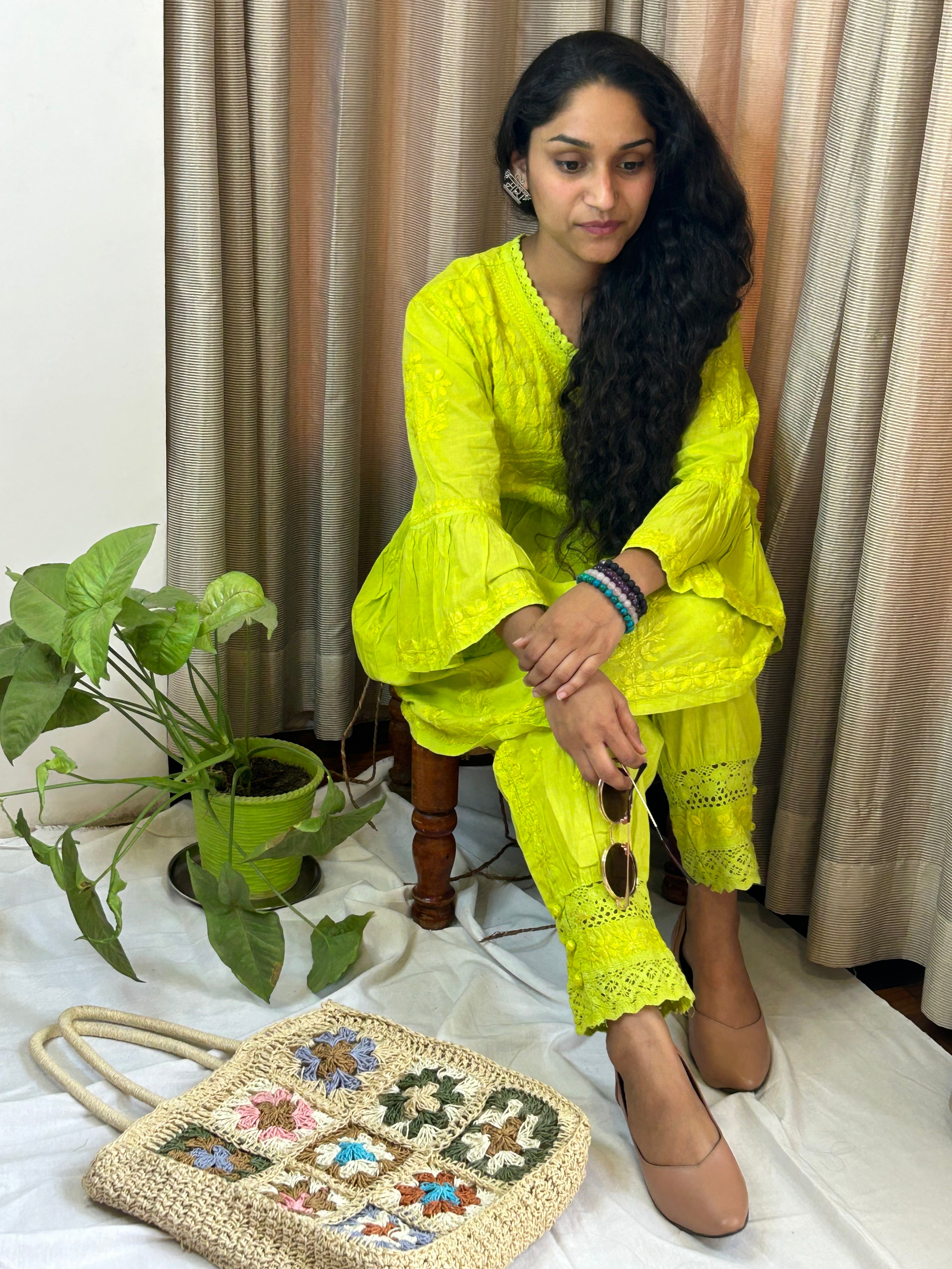 Lemon Green Chikankari Coord Set