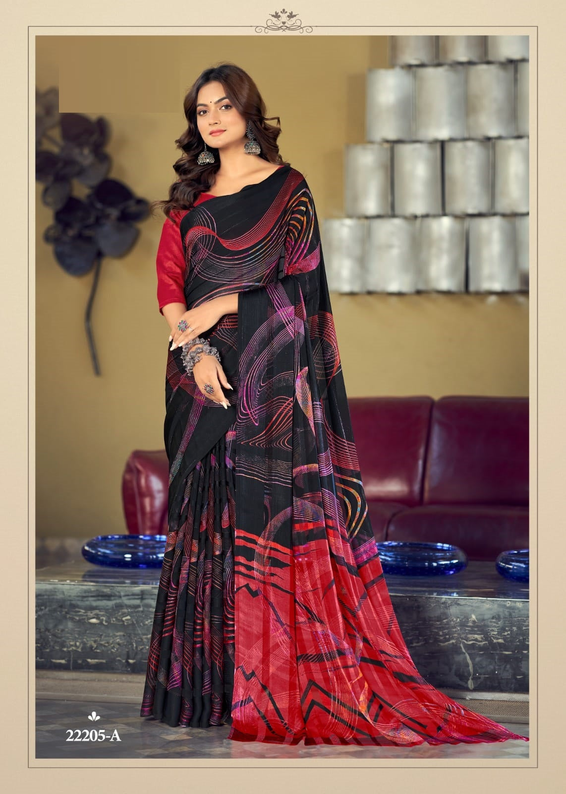 Satin Georgette Silk Saree in black