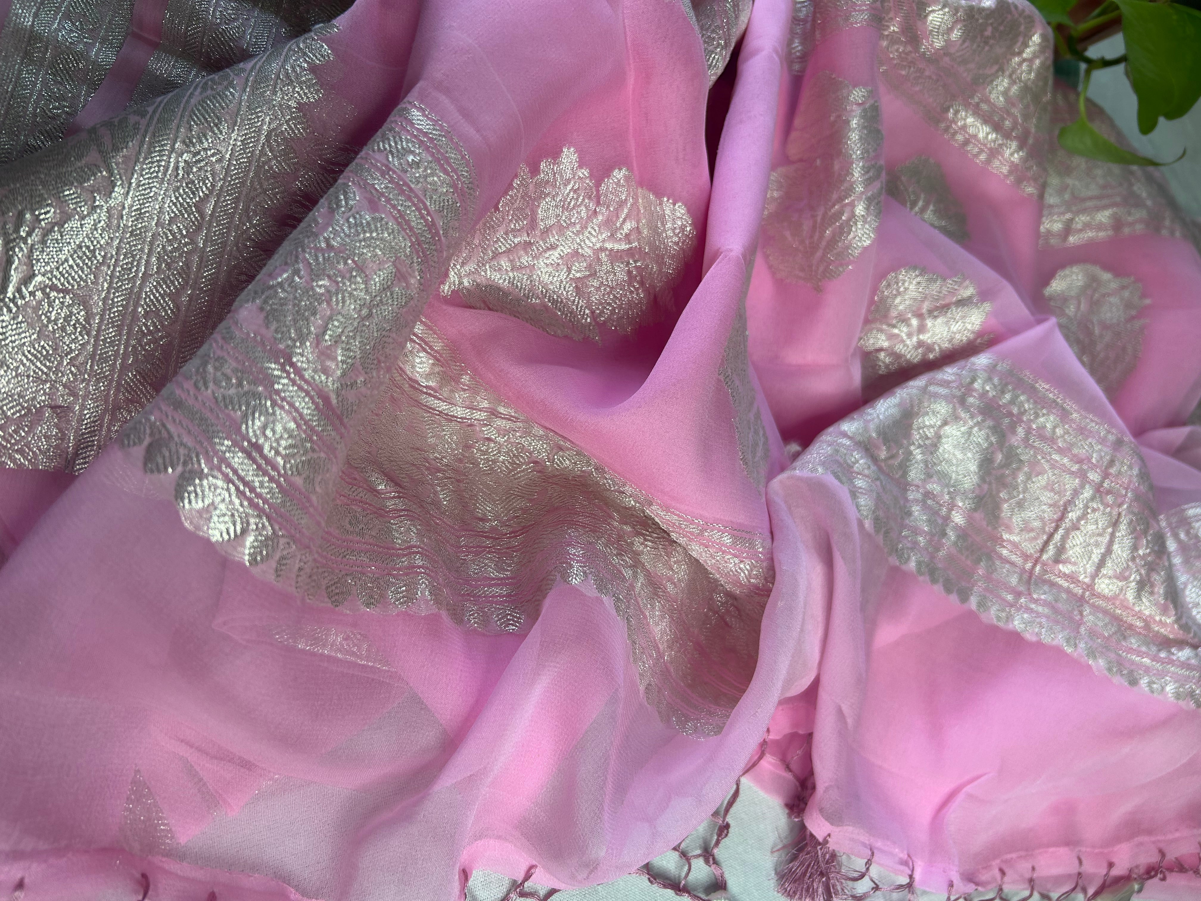 Soft Baby Pink Banarasi Khaddi Georgette Saree