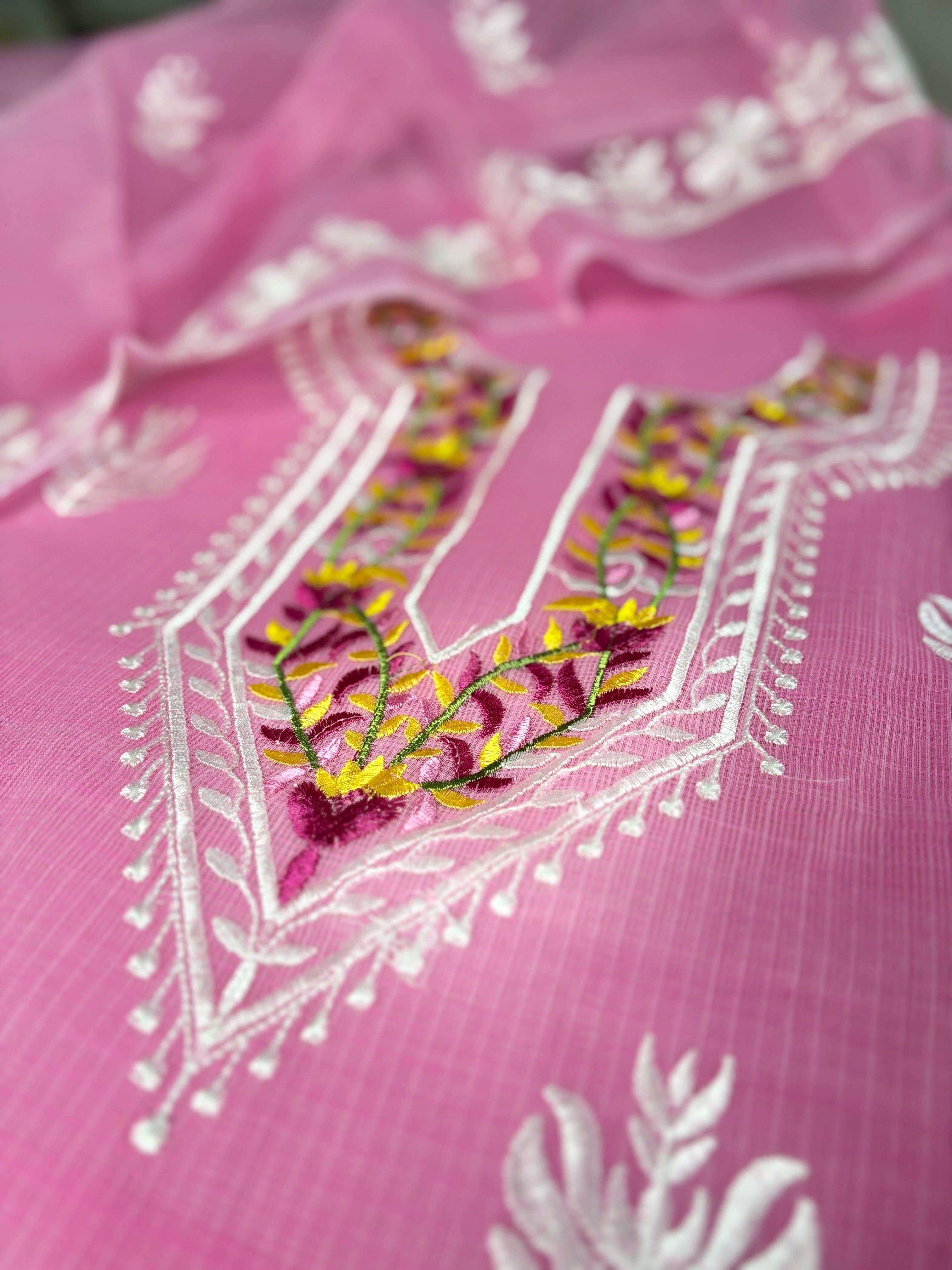 Rati- Kota Doriya Embroidery Work Suit In Pink