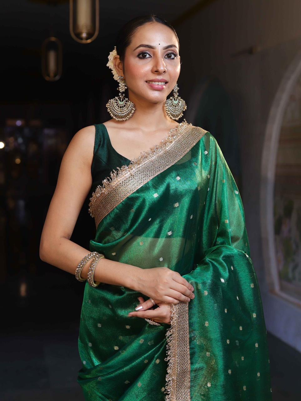 Green Color Sitara Banarasi Tissue Saree