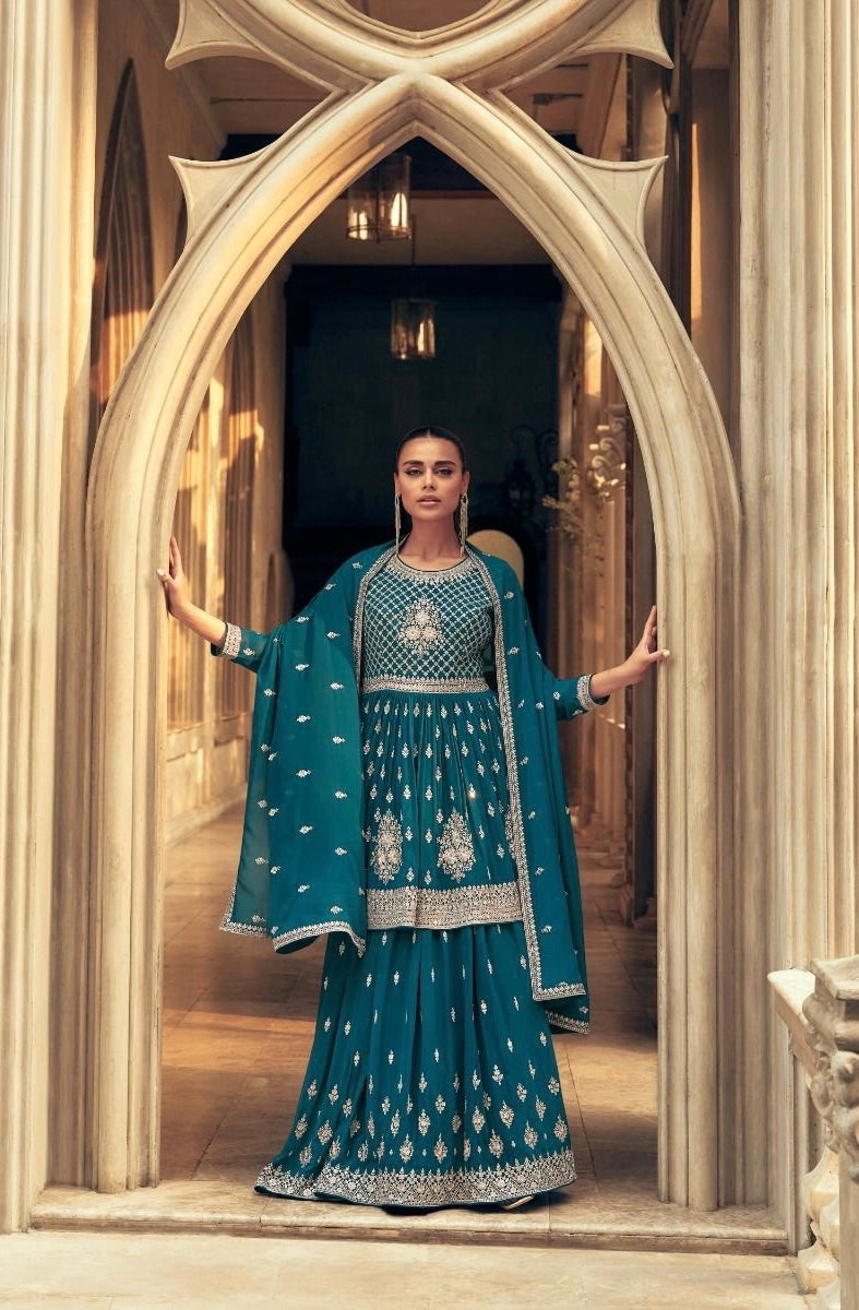 Party wear sharara suit in blue