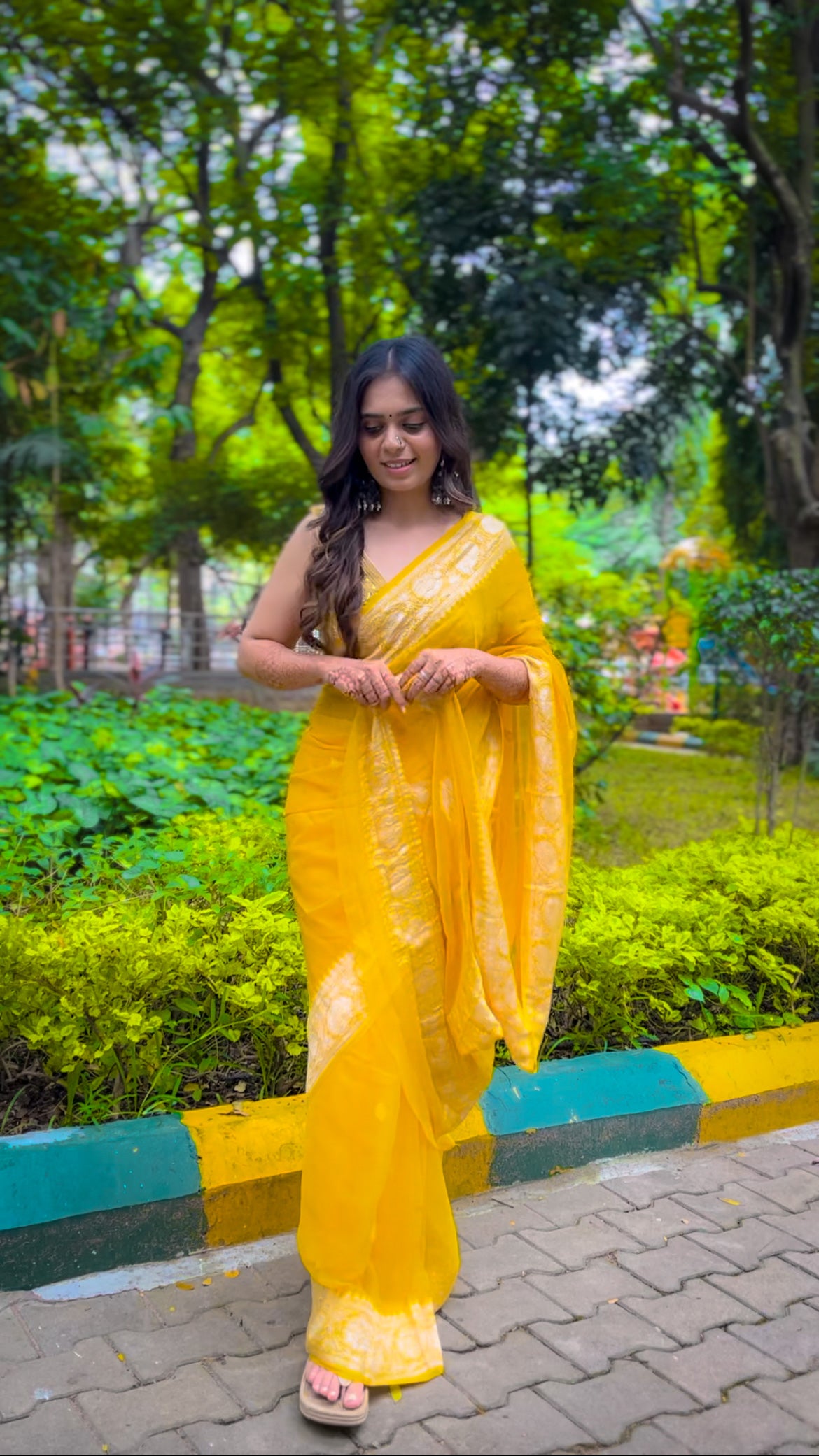 Haldi Ceremony Saree in Soft Georgette With Sequins Work Yellow Saree for  Haldi in USA, UK, Malaysia, South Africa, Dubai, Singapore