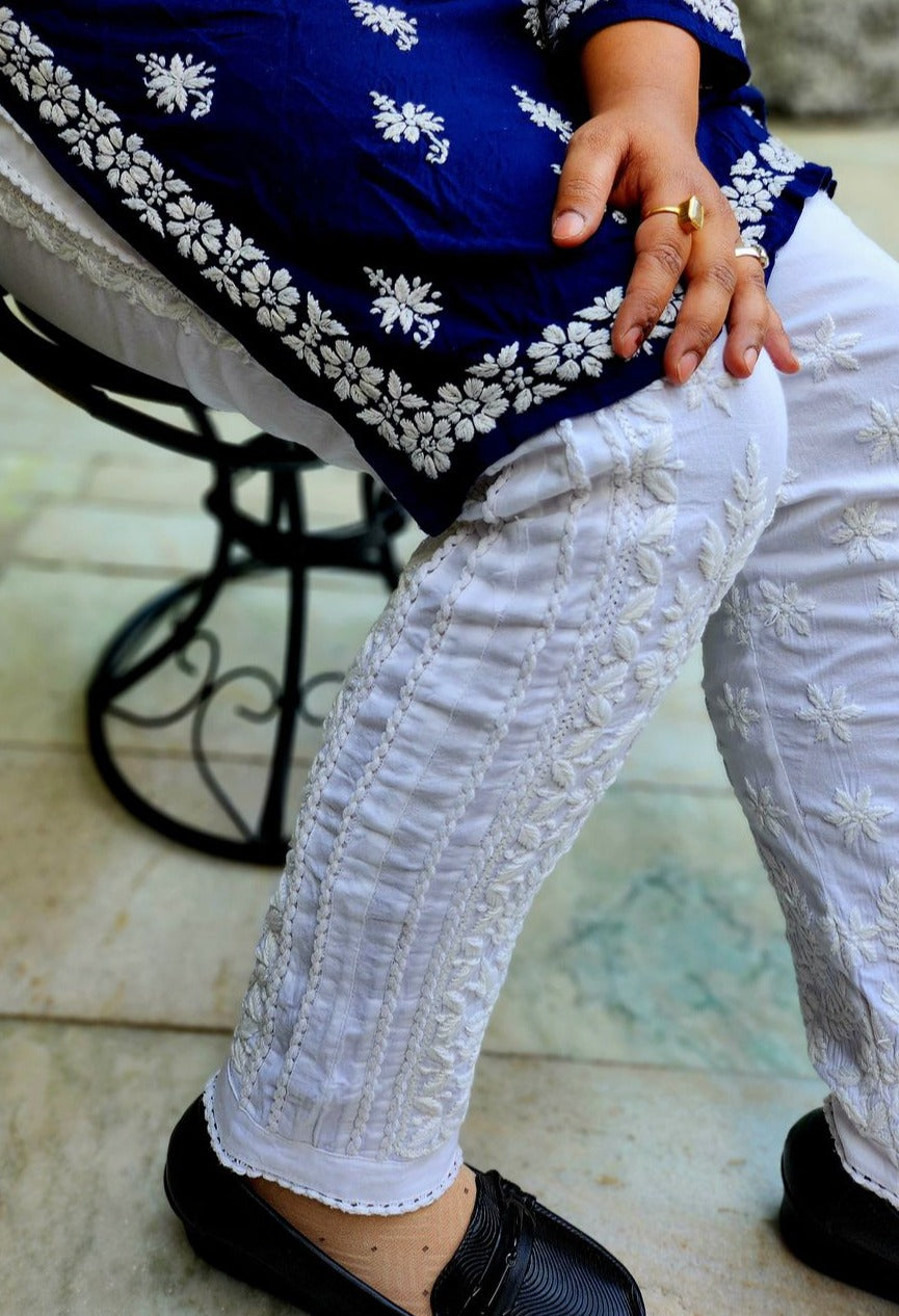 Premium Hand Chikankari Pant White Stretchable