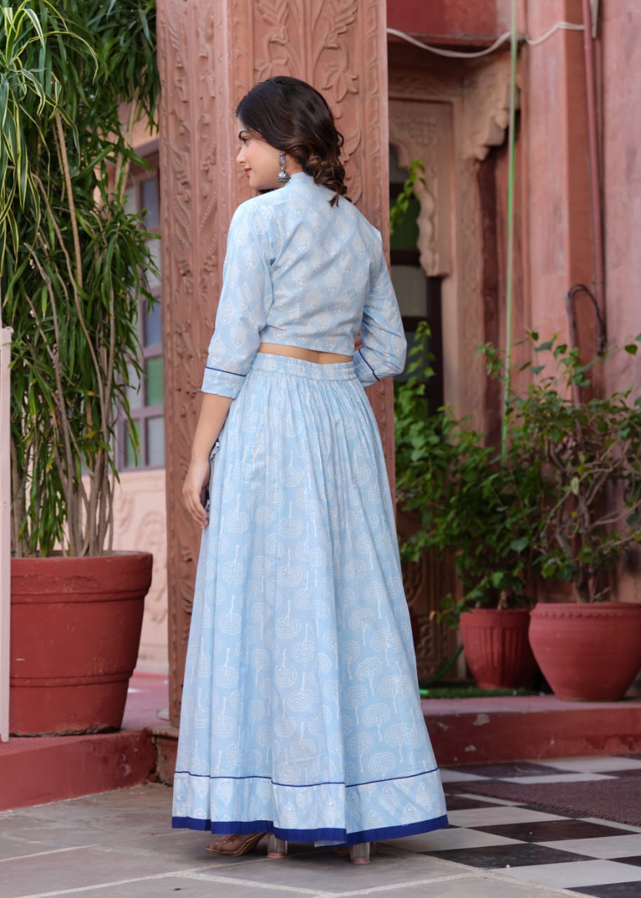 Blue Block Print Flora lehenga choli Set