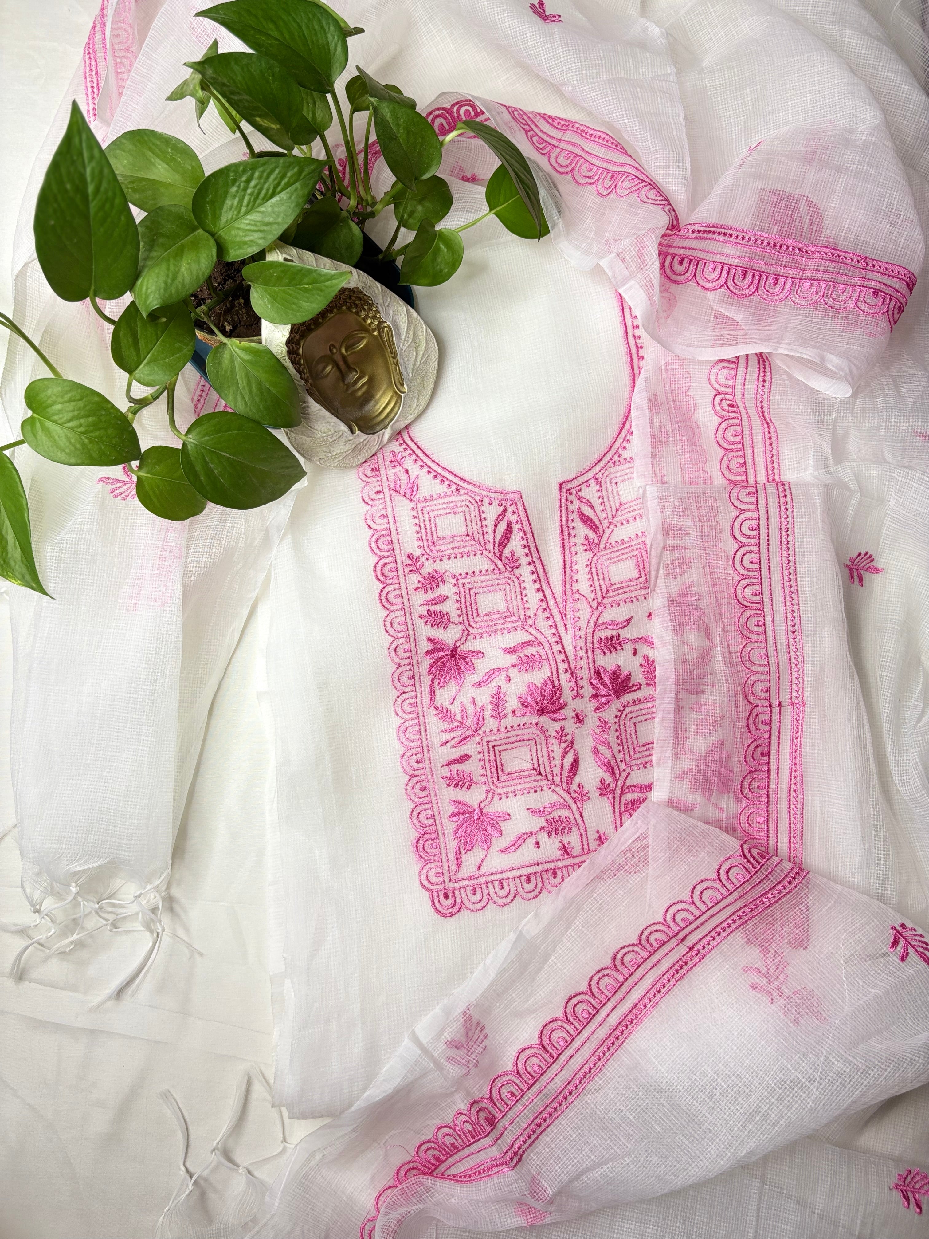 Pink Kota Doriya Embroidery Work Suit
