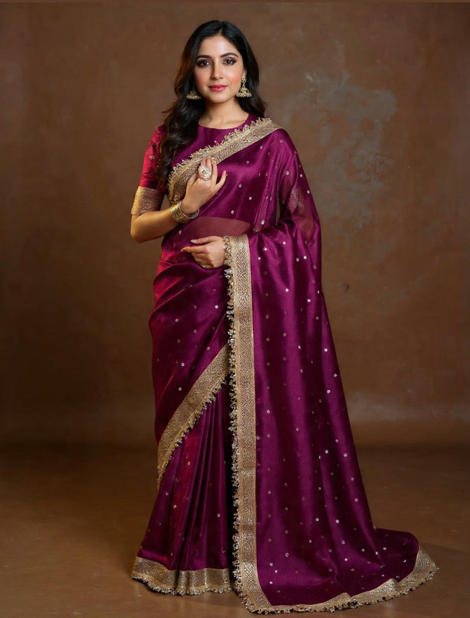 Wine Color Sitara Banarasi Tissue Saree