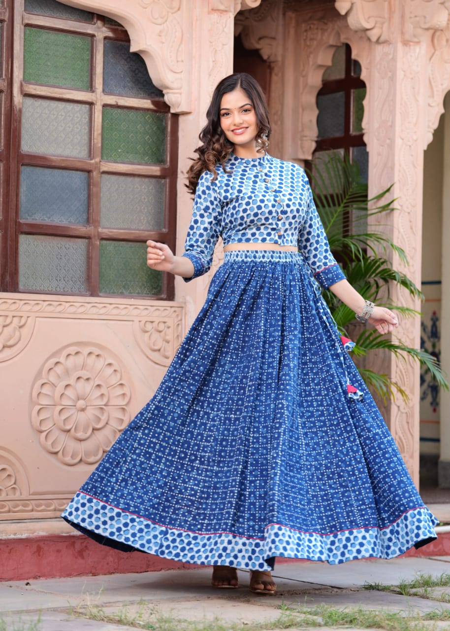 Indigo Print Bagru Flora lehenga choli Set