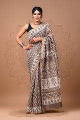 Brown Printed Chanderi Saree