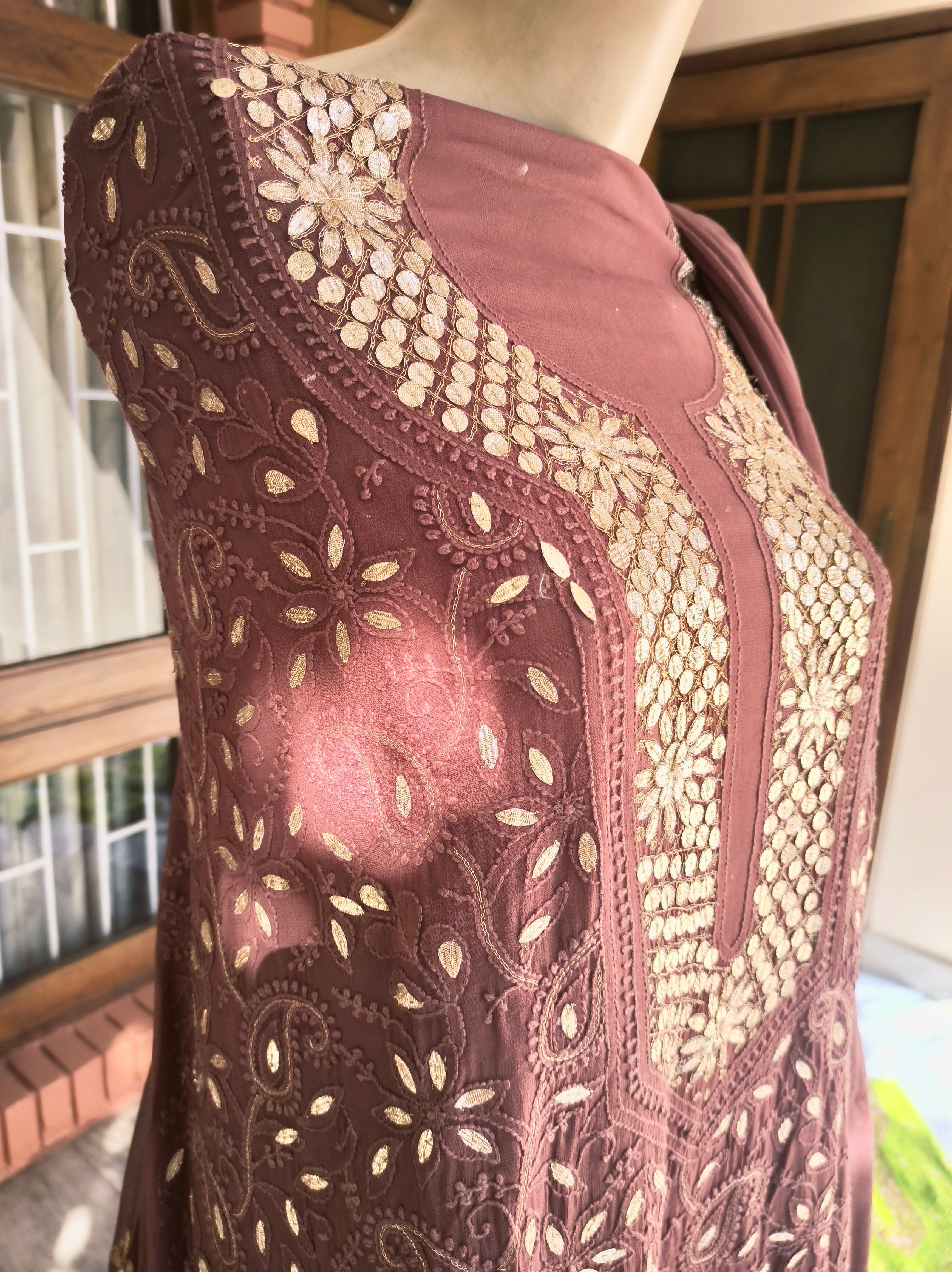 Mauve pink Lucknowi Chikankari Gota Patti Salwar Suit(Dress Material)