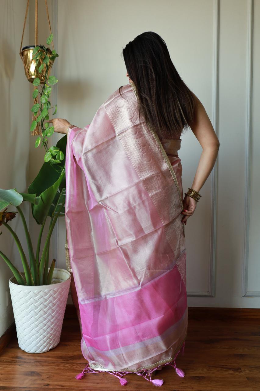 Celebrity look  Pink Tissue Saree