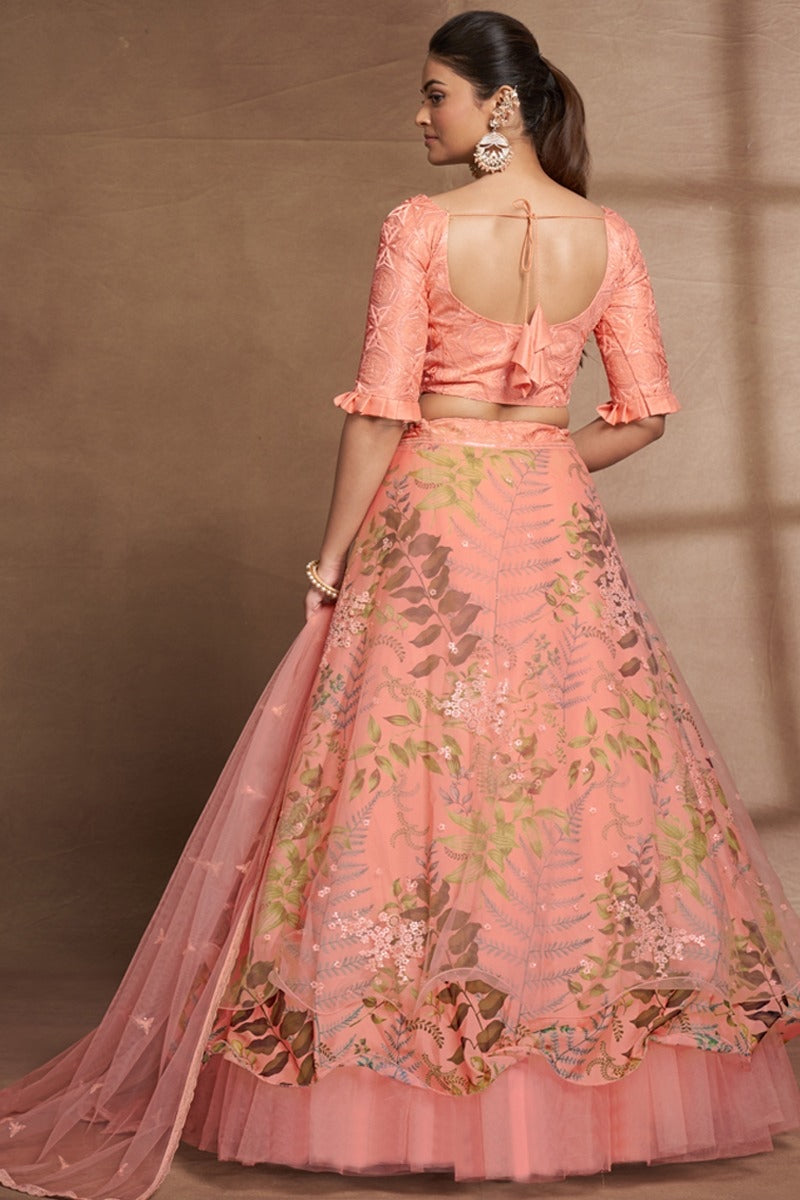 Buy Women's Bridesmaid Elegant Peach Lehenga Online.