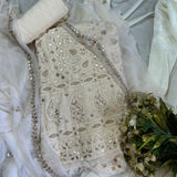 Cream Chikankari Gota Dress Material