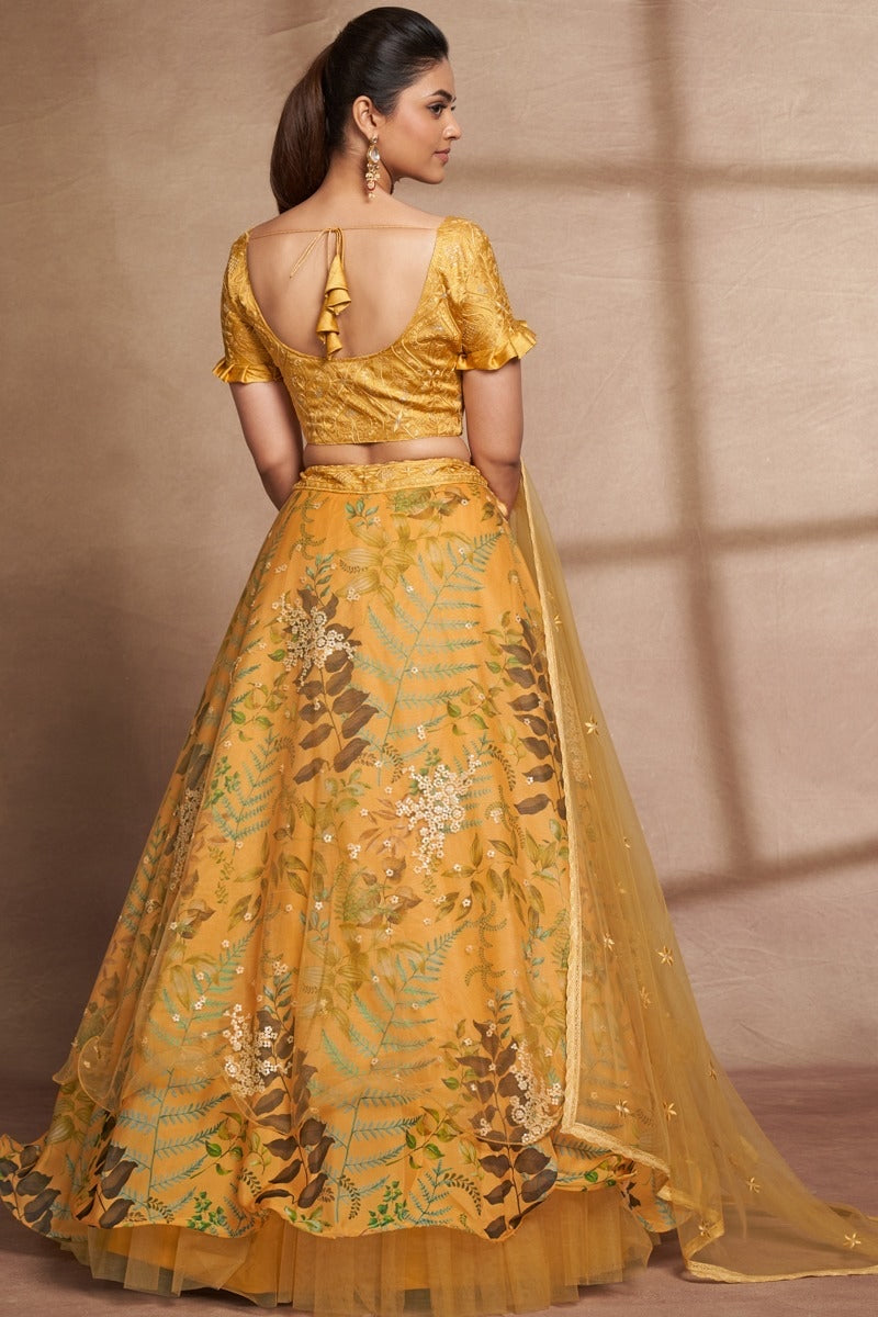 Buy Yellow Lehenga And Blouse Georgette Dupatta Net Multi Tiered Set For  Women by Vvani by Vani Vats Online at Aza Fashions.