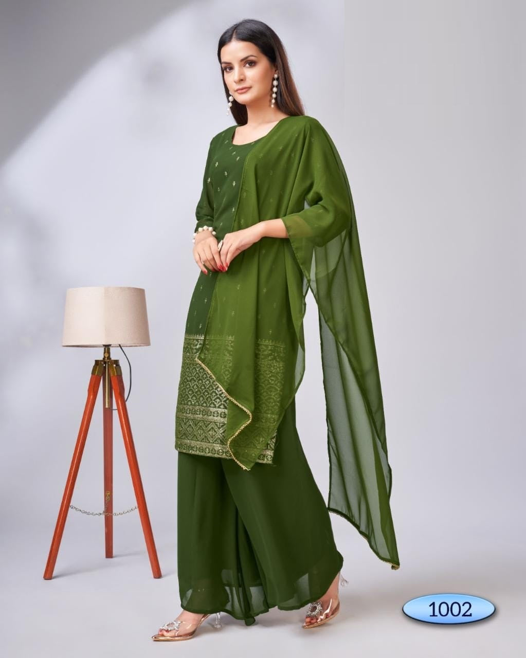 Green Georgette palazzo bottom suit