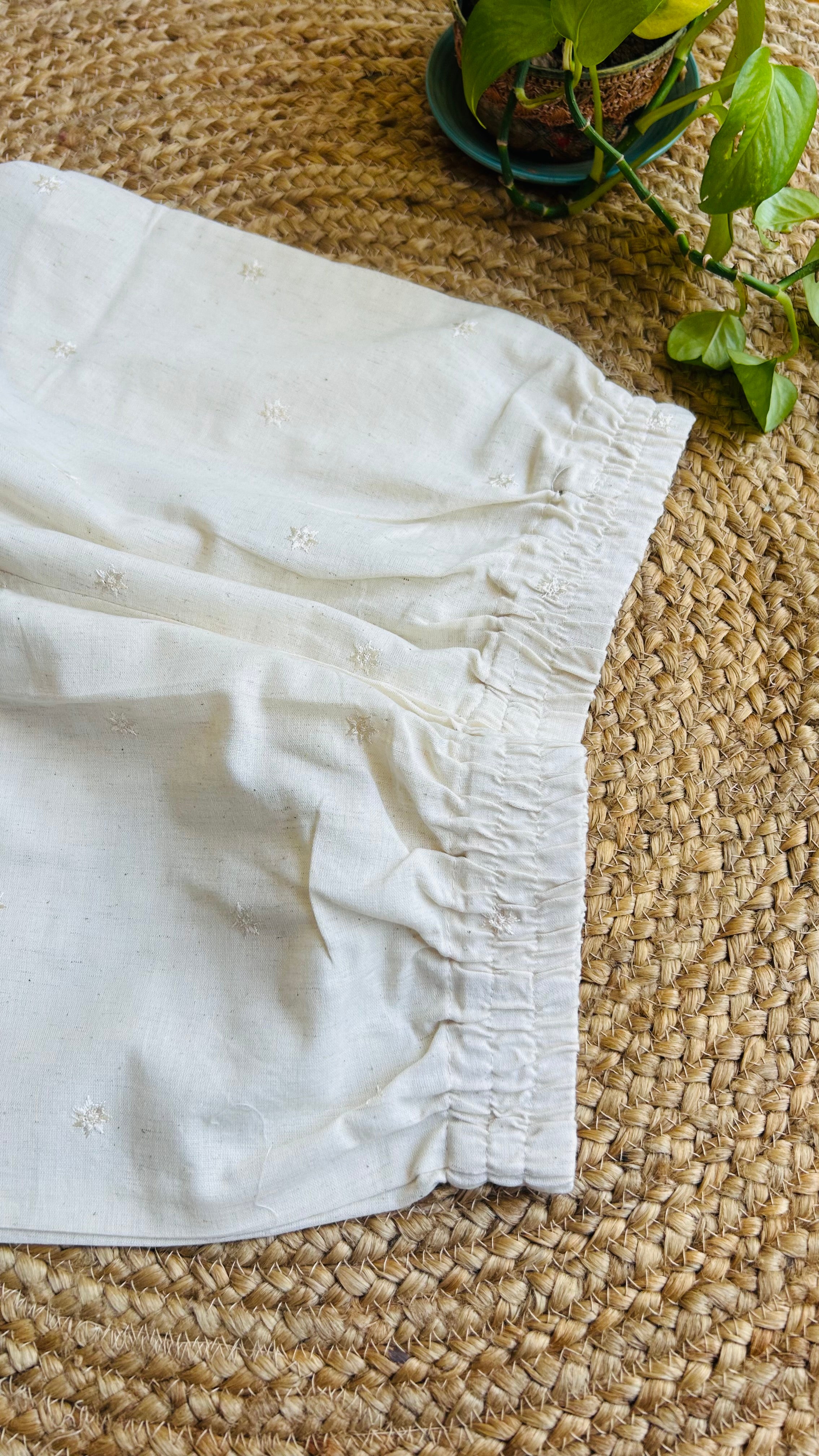 Eshani Beige Flower Embroidery Straight Pant In Cotton For Women