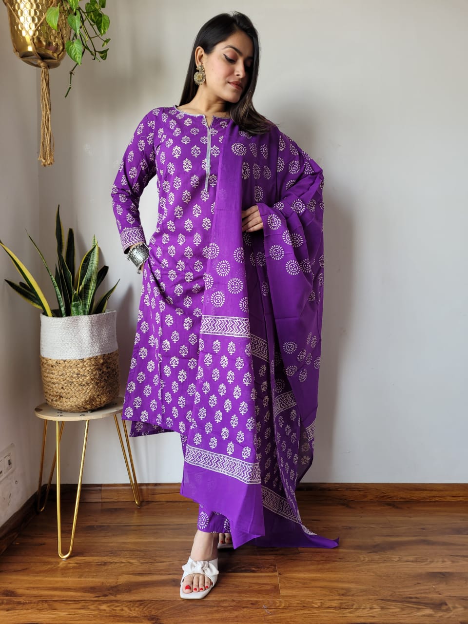 Purple Cotton Suit Set