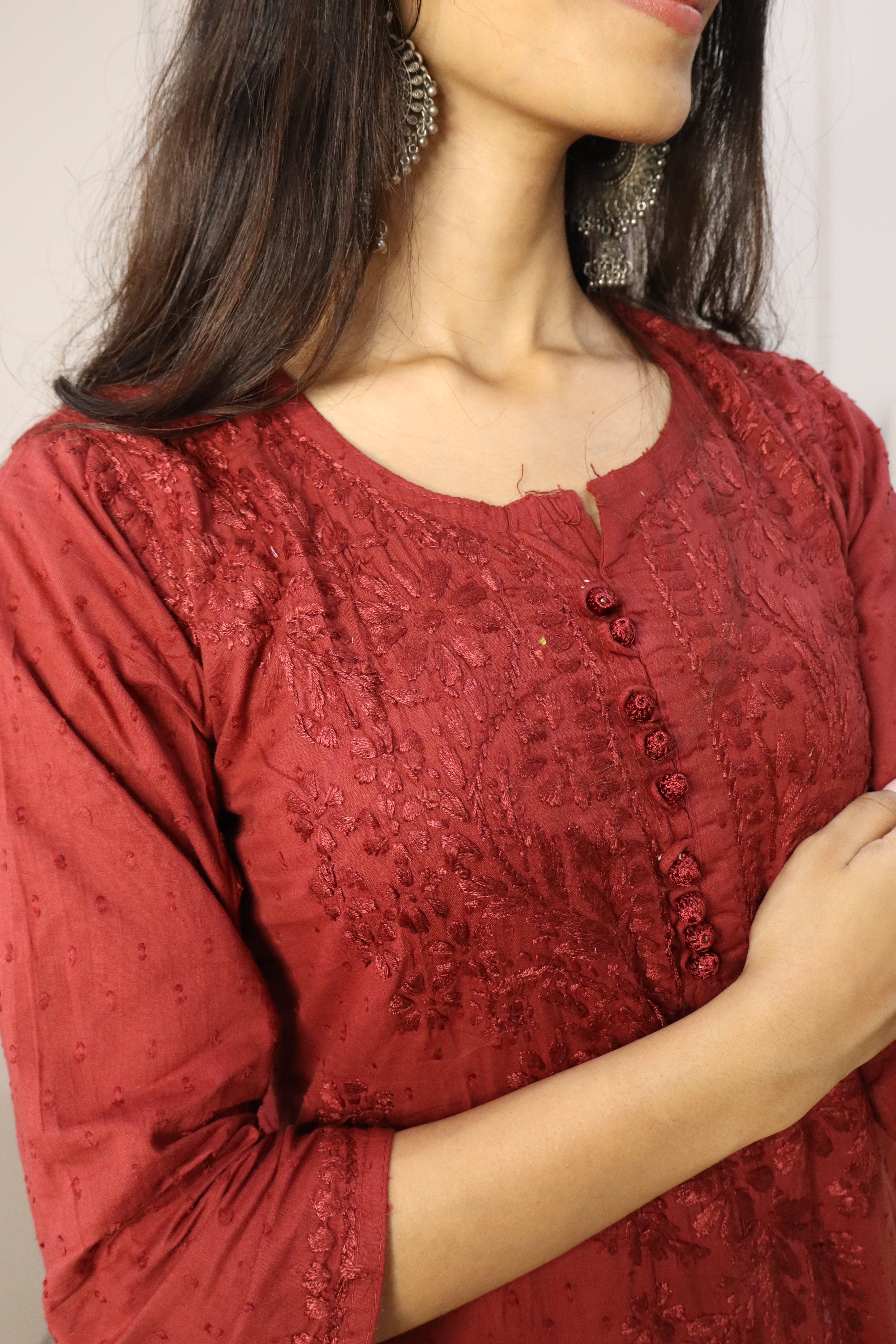 Coke Color Chikankari cotton Kurti With Pant