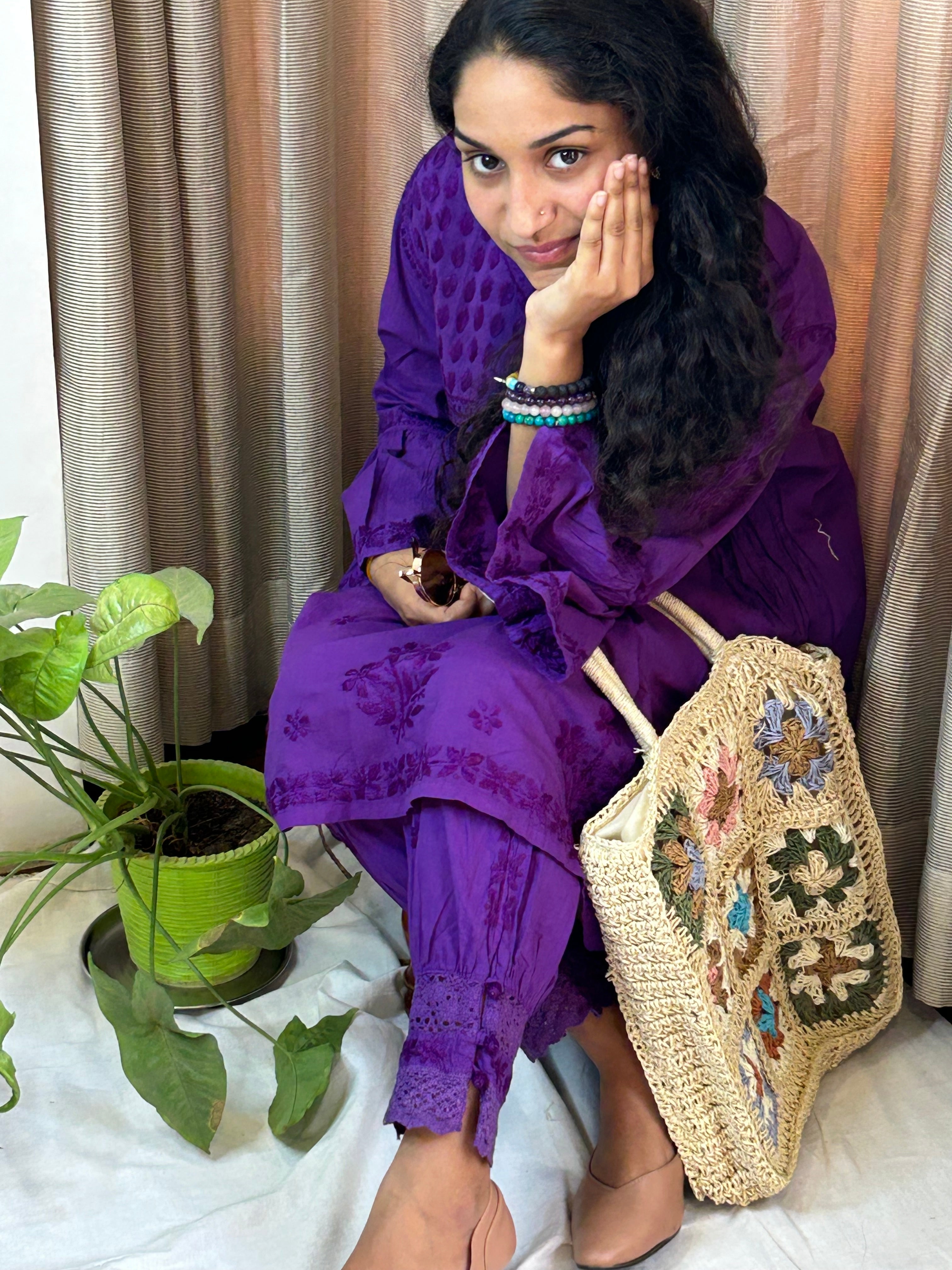 Purple Chikankari Coord Set