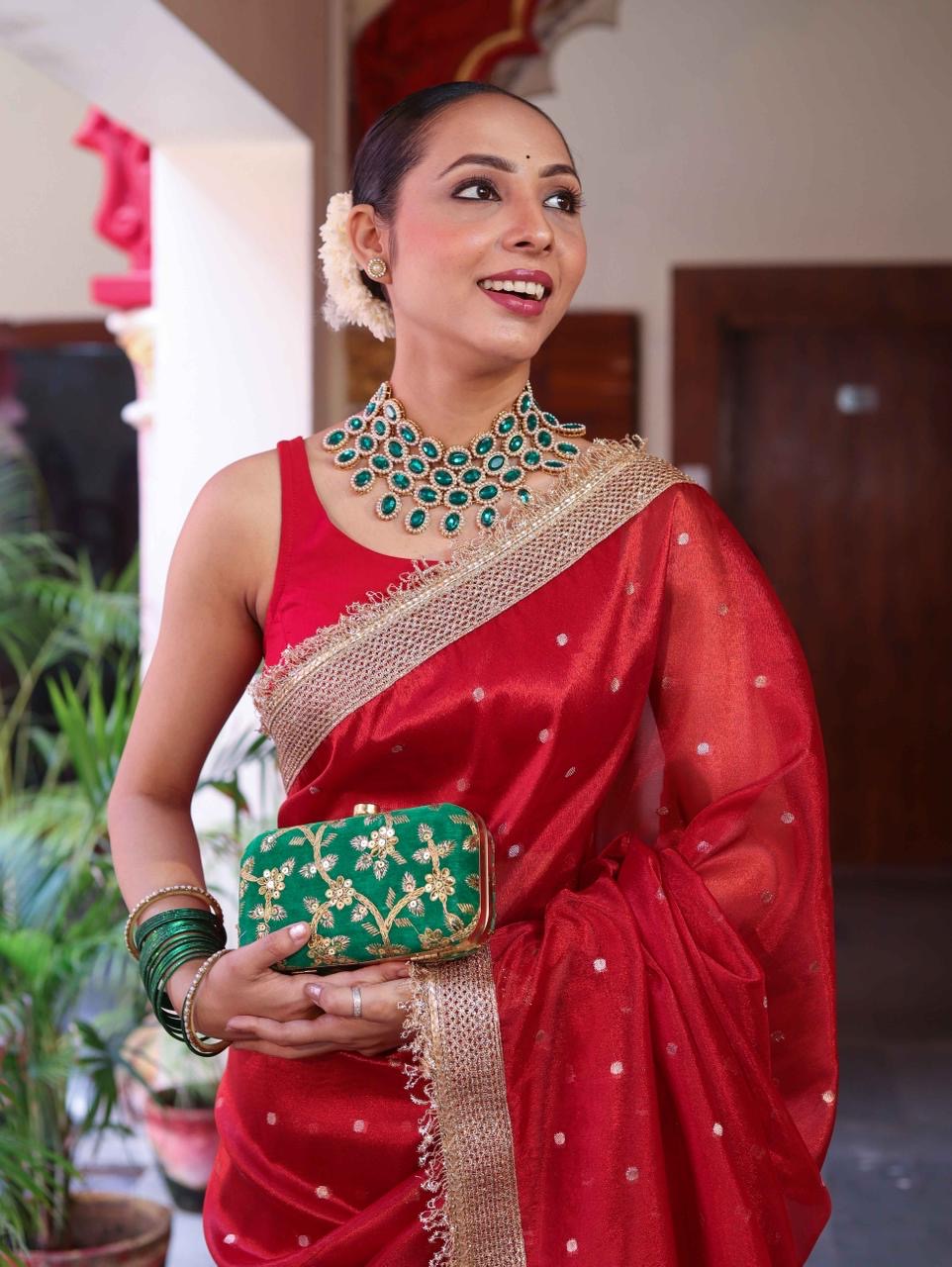 Red Color Sitara Banarasi Tissue Saree