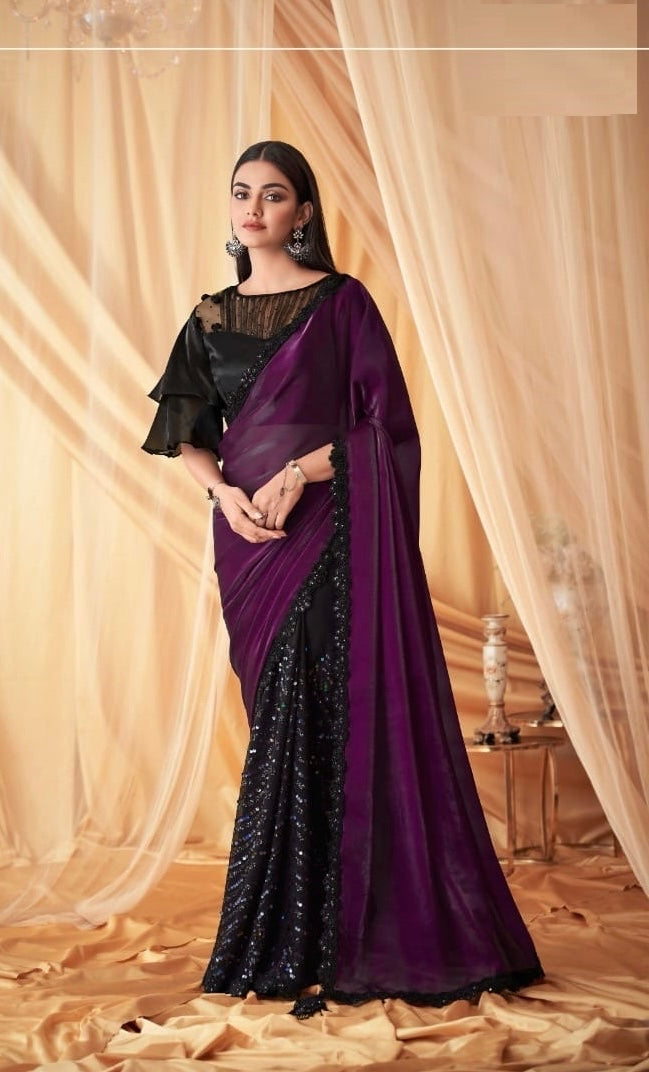 Black purple boutique style saree