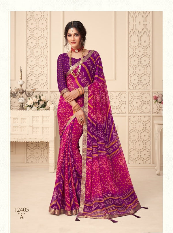 Chiffon Bandhej Saree In Purple
