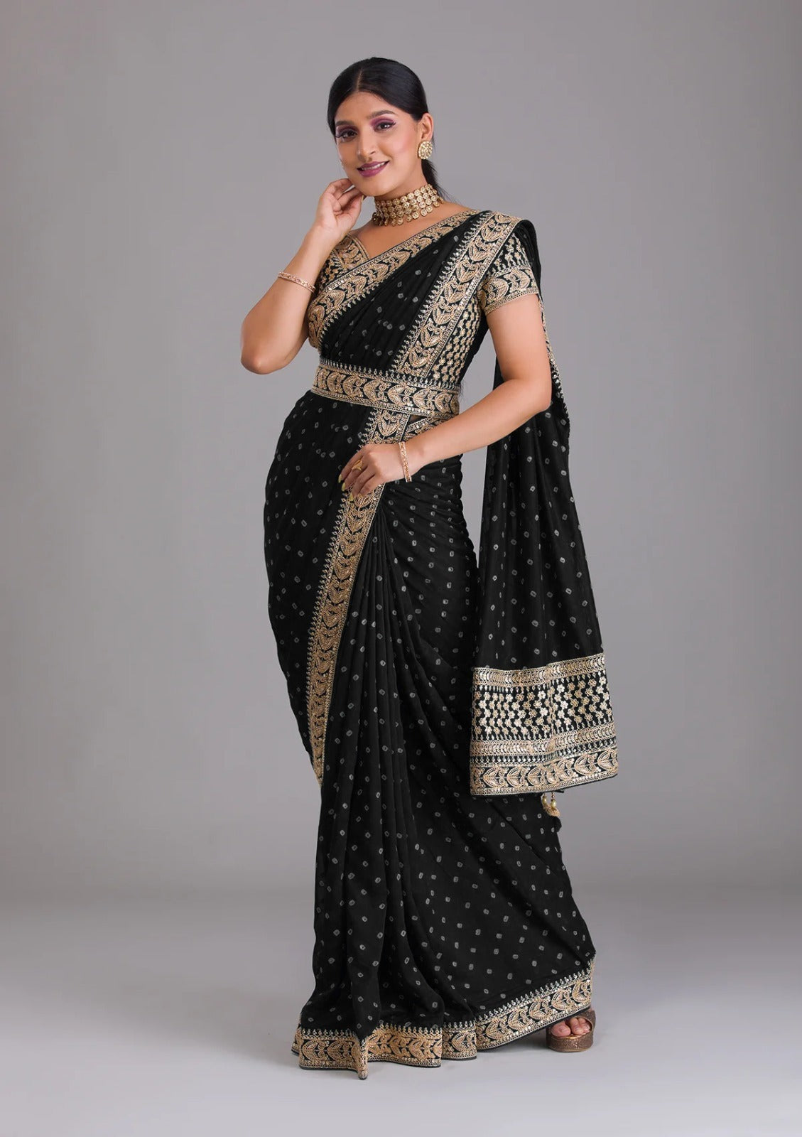 Silk Embroidery Saree In Black