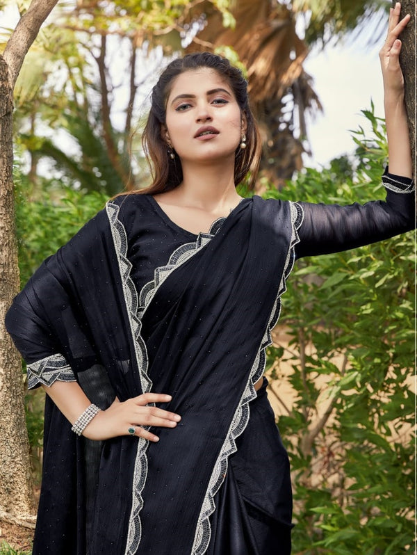 Satin Silk Saree in Black