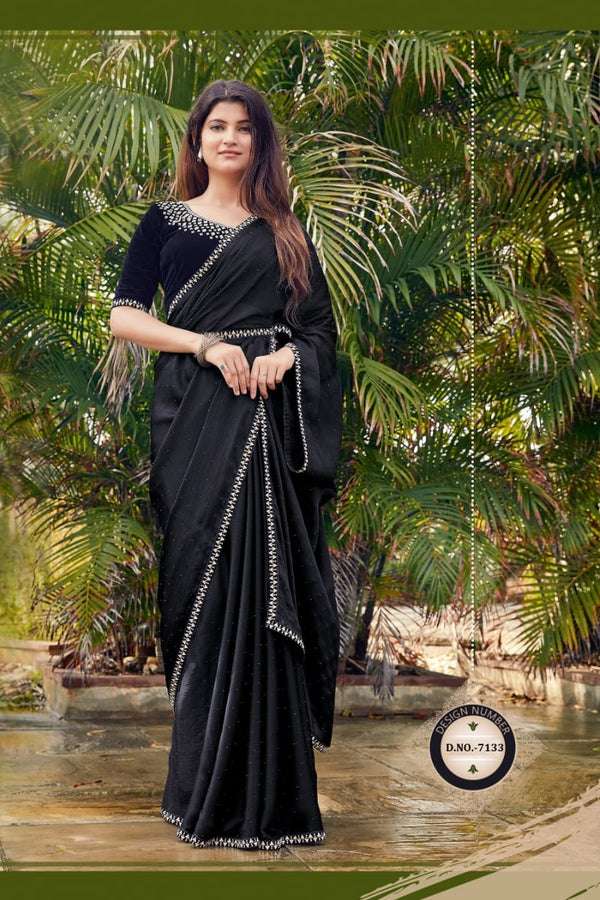 Satin Silk Saree (Black)