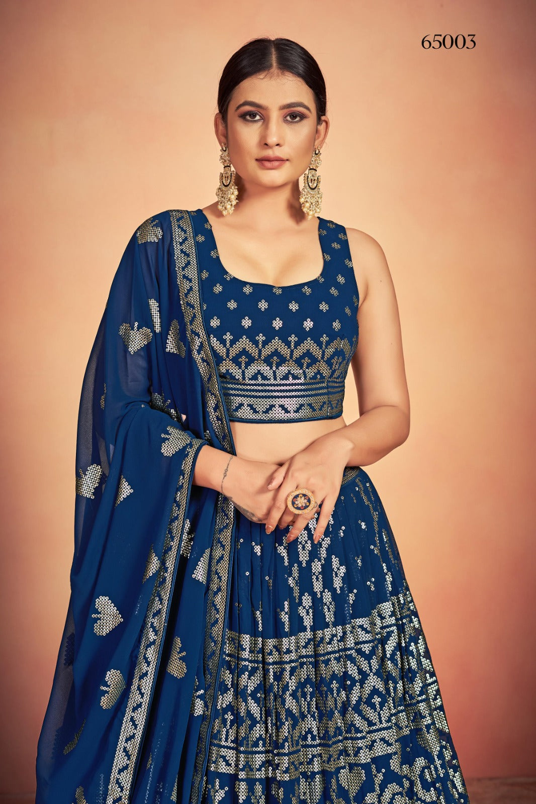 Lehenga With Sequins Work In Blue
