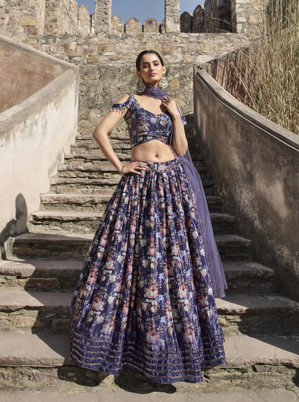 Georgette Lehenga In Blue (semi Stitched)