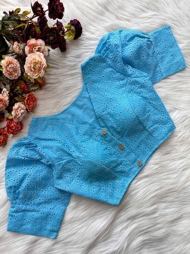 Hakoba Cotton Blouse In Sky Blue