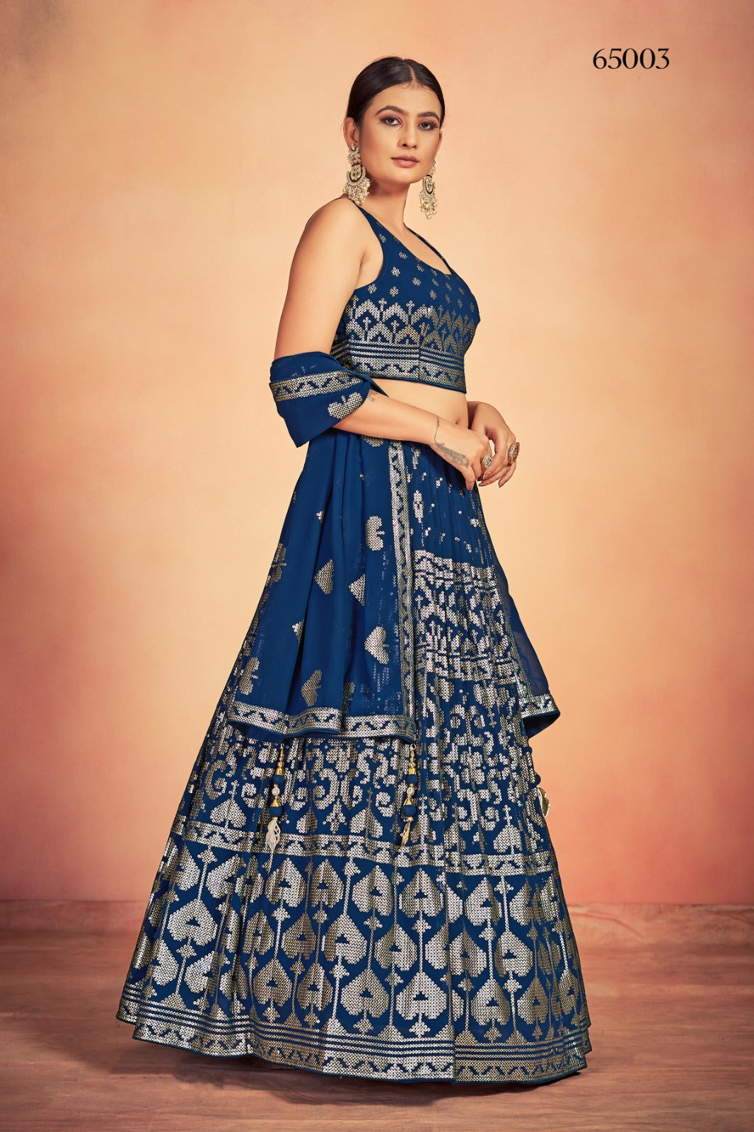 Lehenga With Sequins Work In Blue