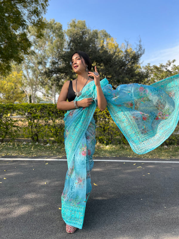 Boutique Style Saree In Blue