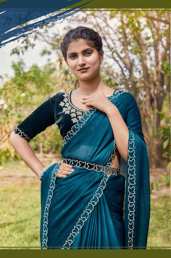 Satin Silk Saree in Blue