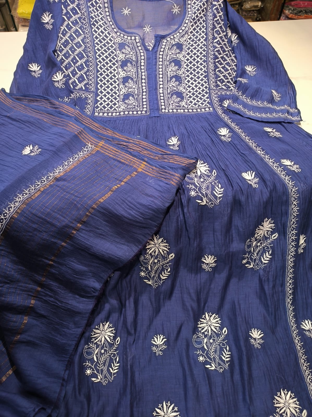 Blue Chikankari Work Semi Stitched Salwar Suit