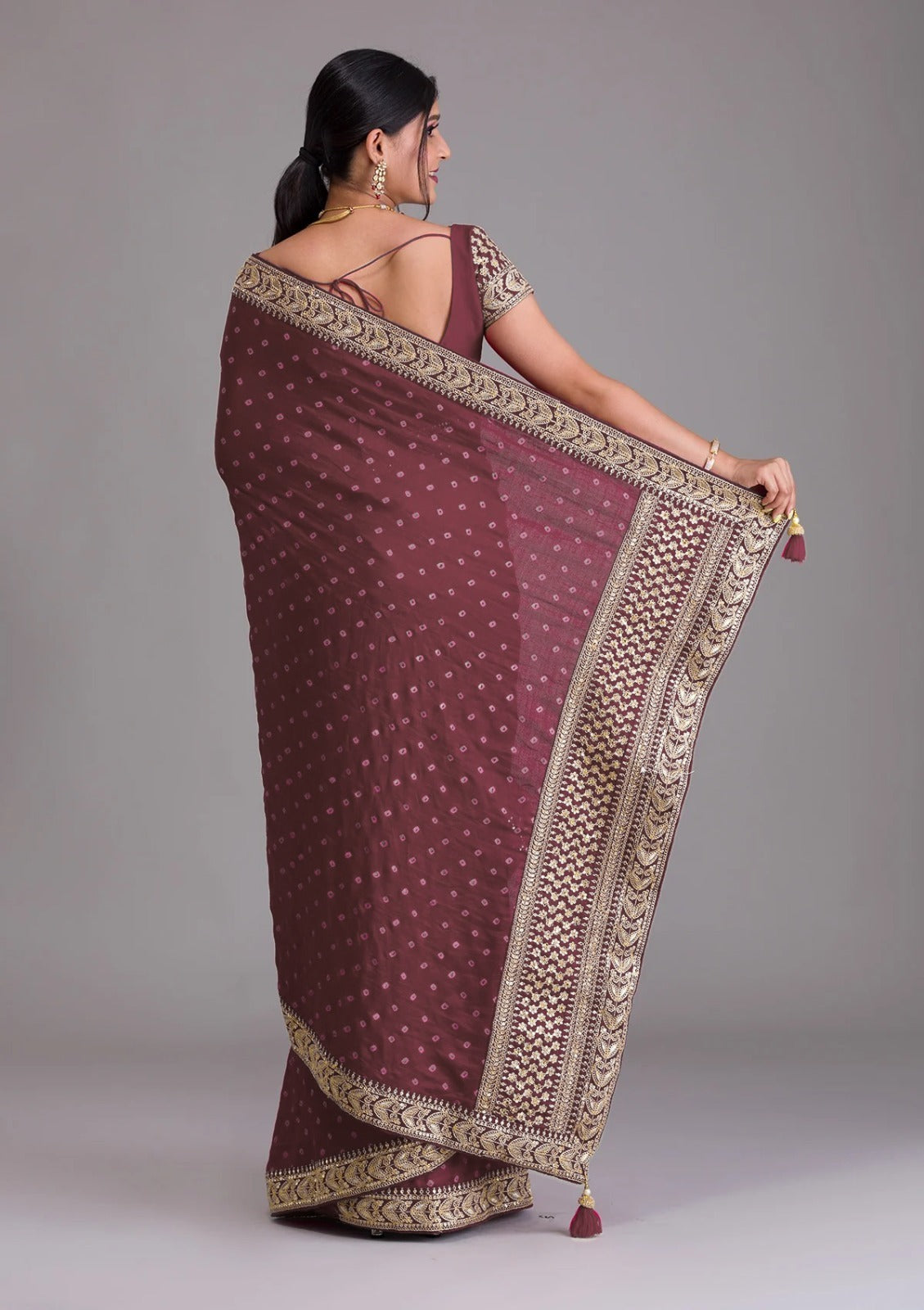 Silk Embroidery Saree In Chestnut Color
