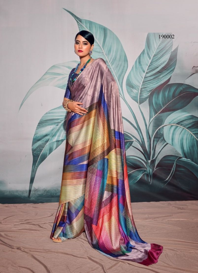 Multicolor Satin Crepe Saree| Shop Satin Saree Online